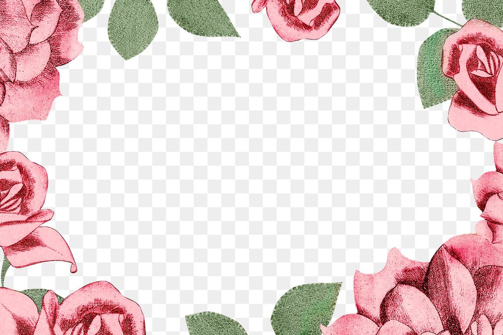 Vintage pink roses frame png illustration, remix from artworks by Samuel Jessurun de Mesquita