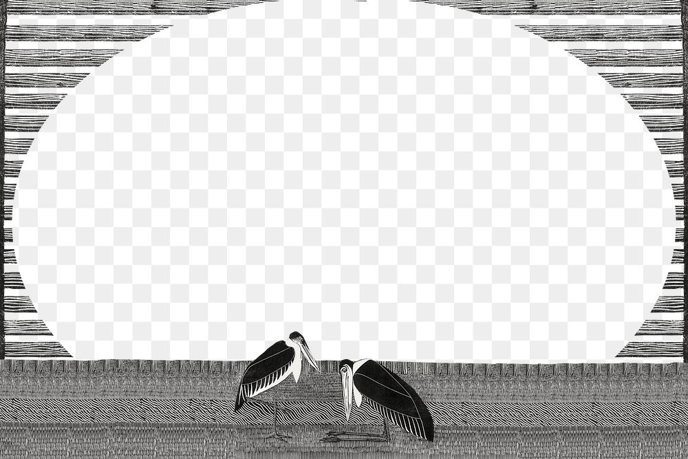 Vintage marabou stork png frame animal art print, remix from artworks by Samuel Jessurun de Mesquita