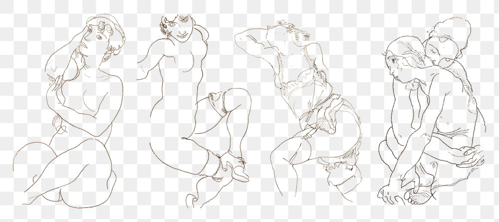 Png nude woman line art drawing collection remixed from the artworks of Egon Schiele.