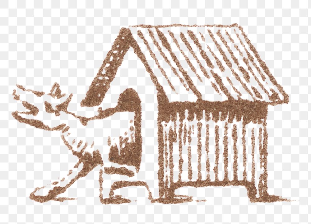 Vintage png line dog in a house icon drawing