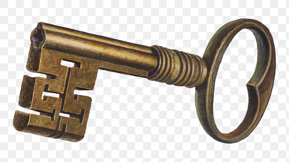 Vintage brass key png illustration, remixed from the artwork by D.J. Grant
