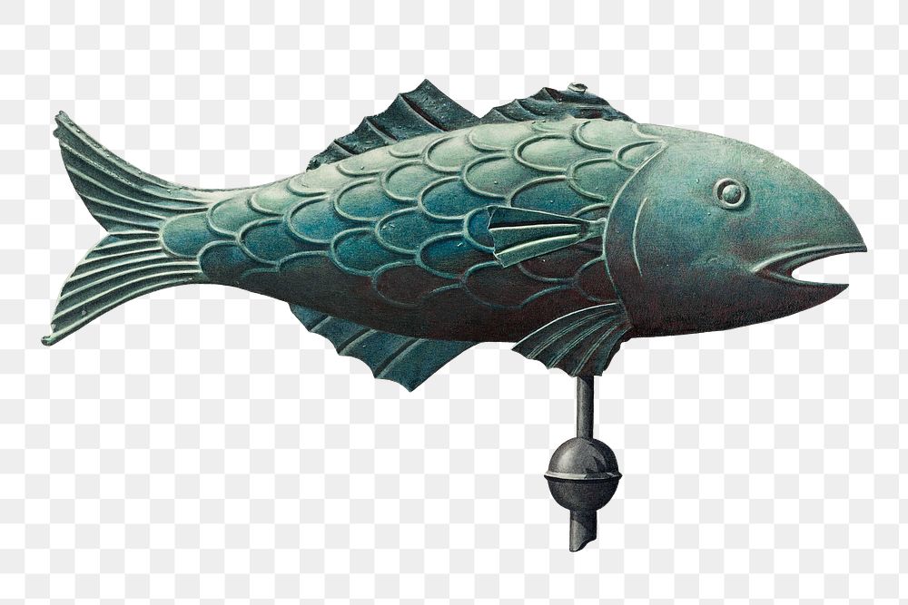Vintage png fish weather vane, remixed from artworks by unknown American 20th Century artist