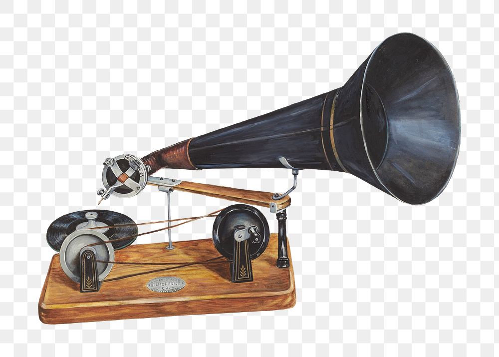 Vintage gramophone png illustration, remixed from the artwork by Charles Bowman