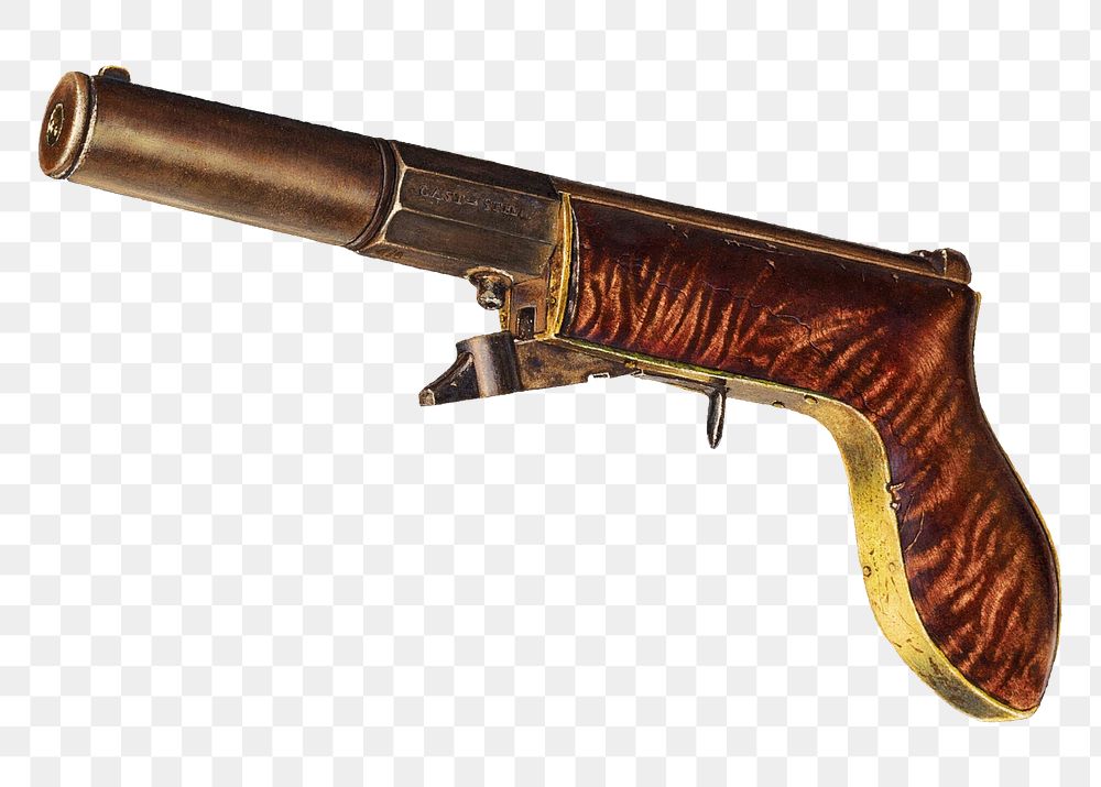 Vintage pistol gun png illustration, remixed from the artwork by Alf Bruseth