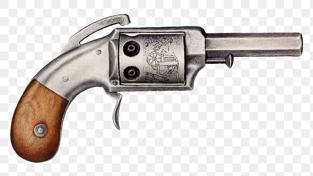 Vintage revolver gun png illustration, remixed from the artwork by Rose Campbell-Gerke