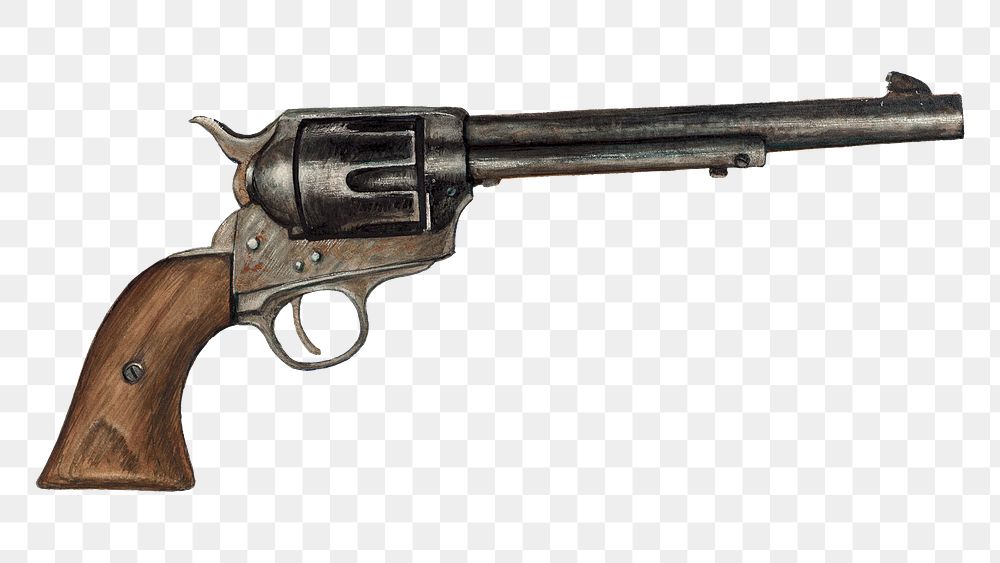 Vintage revolver gun png illustration, remixed from the artwork by Elizabeth Johnson