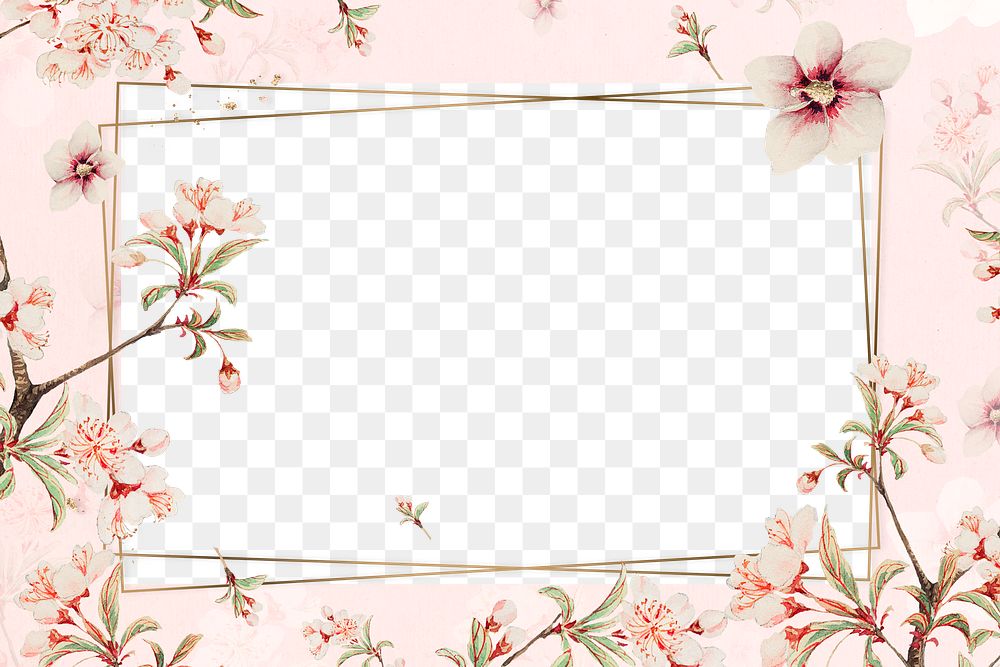 Japanese cherry blossom frame png, remix from artworks by Megata Morikaga