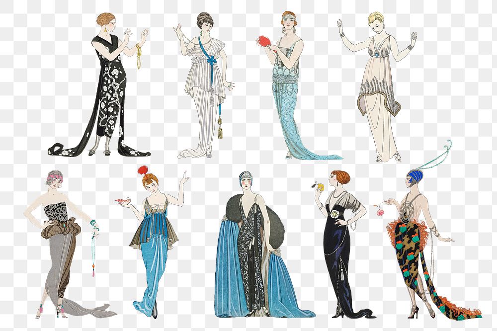 1920s women's fashion png party dress set, remix from artworks by George Barbier