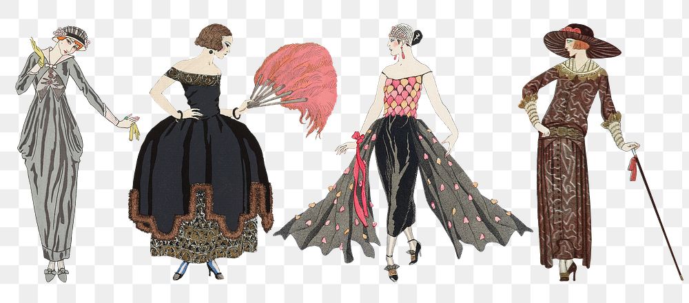 1920s women's fashion png set, remix from artworks by George Barbier