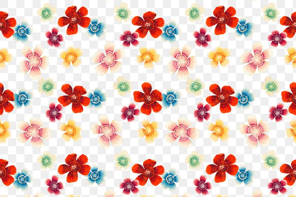 Colorful png floral pattern transparent background, remix from artworks by Zhang Ruoai