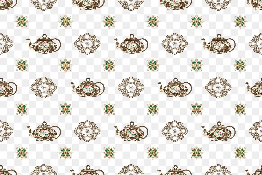 Vintage png teapot seamless pattern transparent background, remixed from Noritake factory tableware design