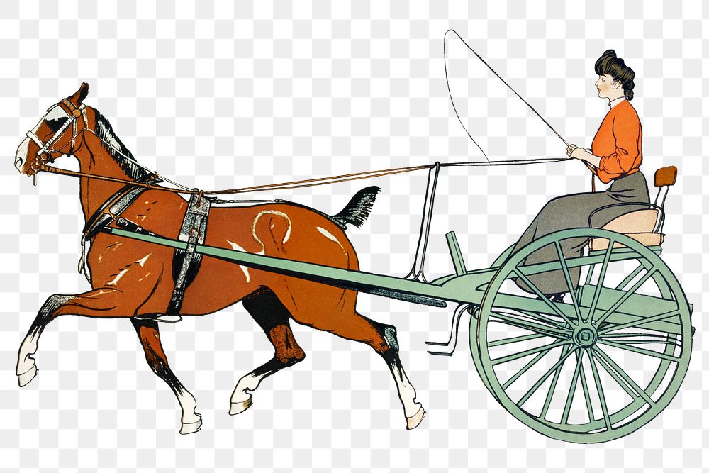 Horse carriage png art print, remixed from artworks by Edward Penfield