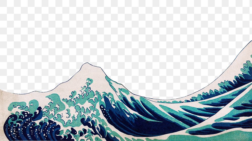 Png The Great Wave off Kanagawa border, Hokusai's Japanese artwork on transparent background, remastered by rawpixel
