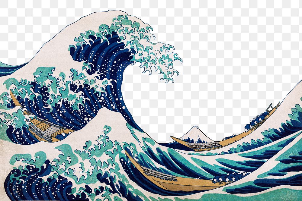 Png The Great Wave off Kanagawa border, Hokusai's famous artwork on transparent background, remastered by rawpixel