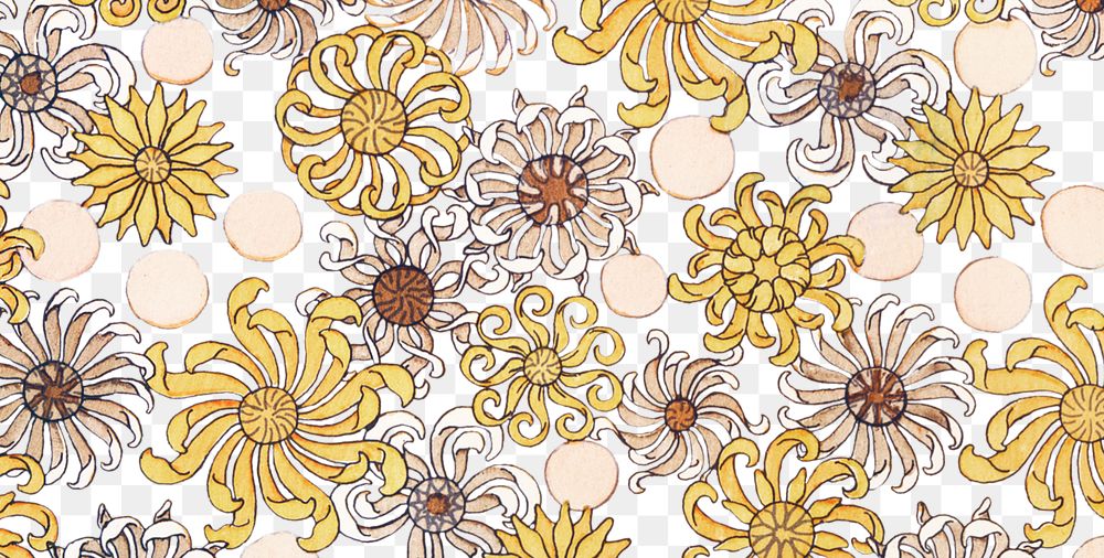 Art nouveau chrysanthemum flower pattern transparent png design resource