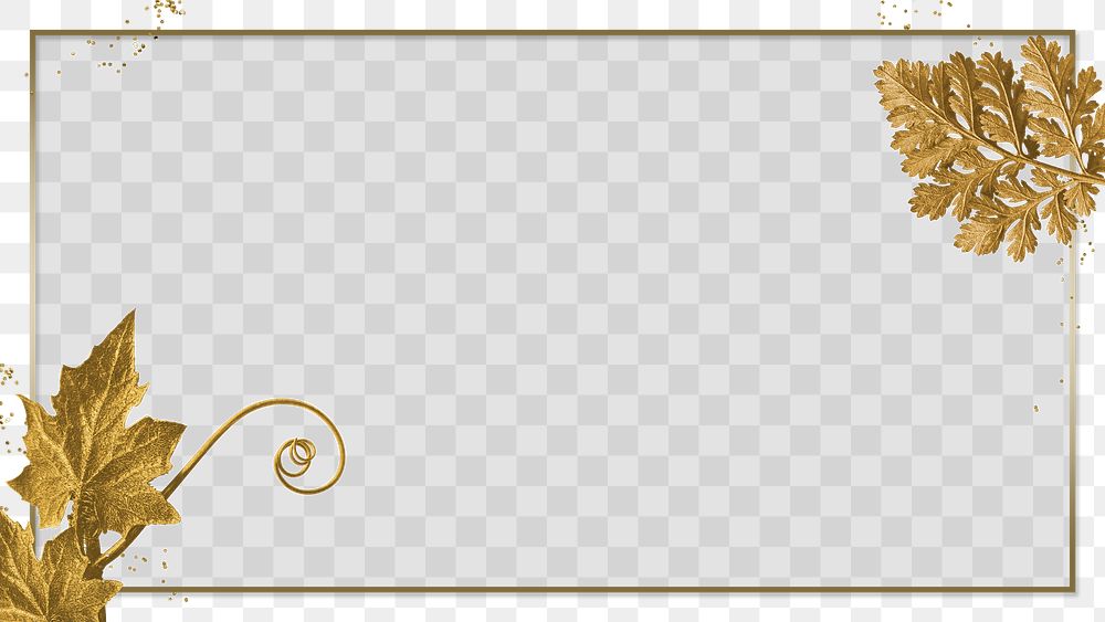 Luxurious gold foliage with rectangle frame transparent png