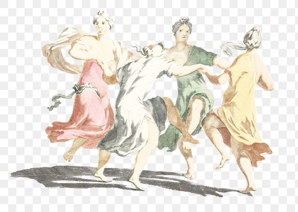 Group of women dancing png sticker vintage drawing