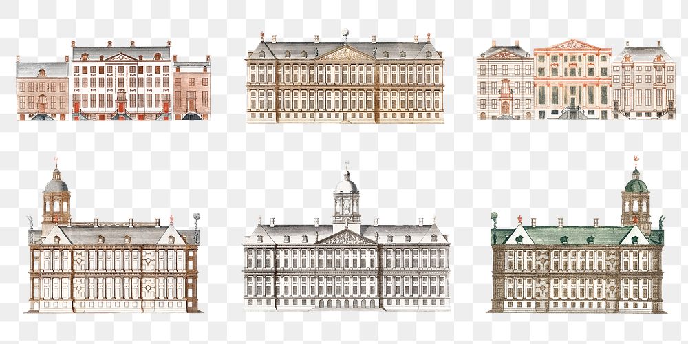 European old building png sticker vintage hand drawn illustration set