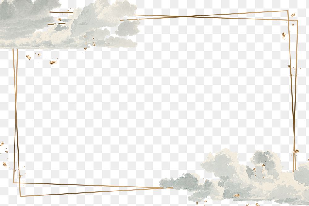 Rectangle gold frame on a watercolor cloud background design element