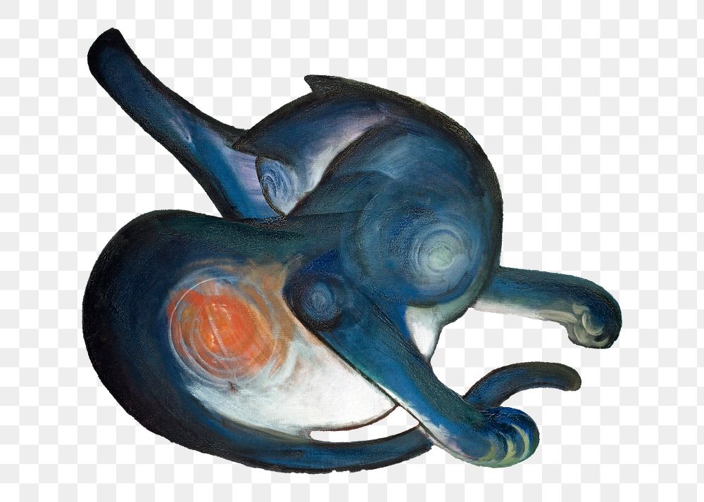 Cat png sticker from Franz Marc's Two Cats Blue and Yellow, famous artwork, on transparent background, remastered by rawpixel