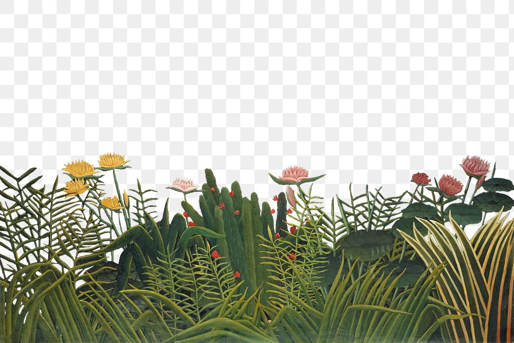 Png Henri Rousseau's vintage flower border, botanical collage element on transparent background, remastered by rawpixel