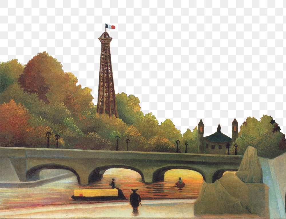 PNG clipart border, Eiffel-tower in the sunset, remixed from artworks by Henri Rousseau