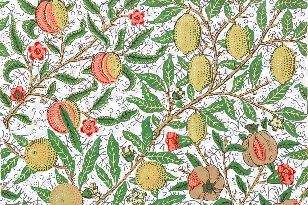 William Morris willow fruit background png, food pattern, vintage illustration