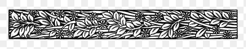 Vintage black and white foliage and flower ornament design element illustration