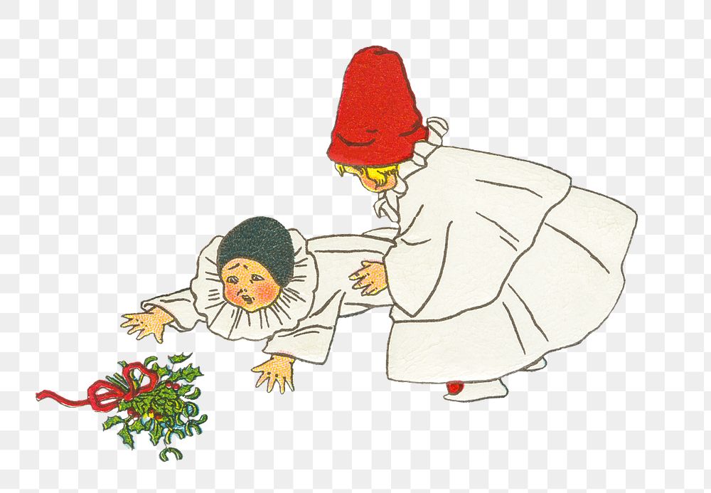 Little children playing with holly leaves transparent png