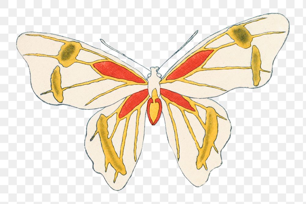 Aesthetic butterfly png sticker, woodblock print illustration