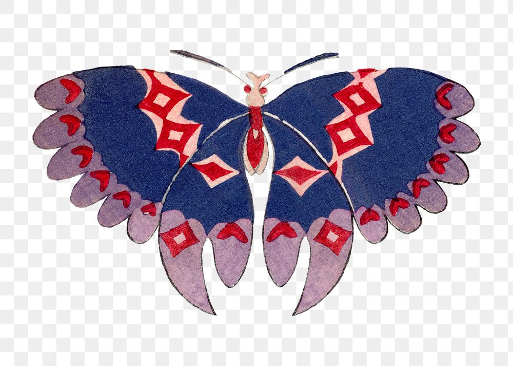 Butterfly png clipart, blue vintage design, transparent background