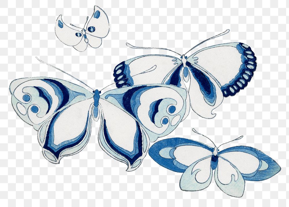 Butterfly png design element, blue drawing clip art, transparent background