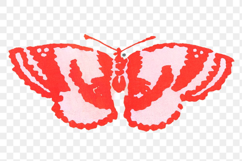 Butterfly png sticker, red vintage design, transparent background