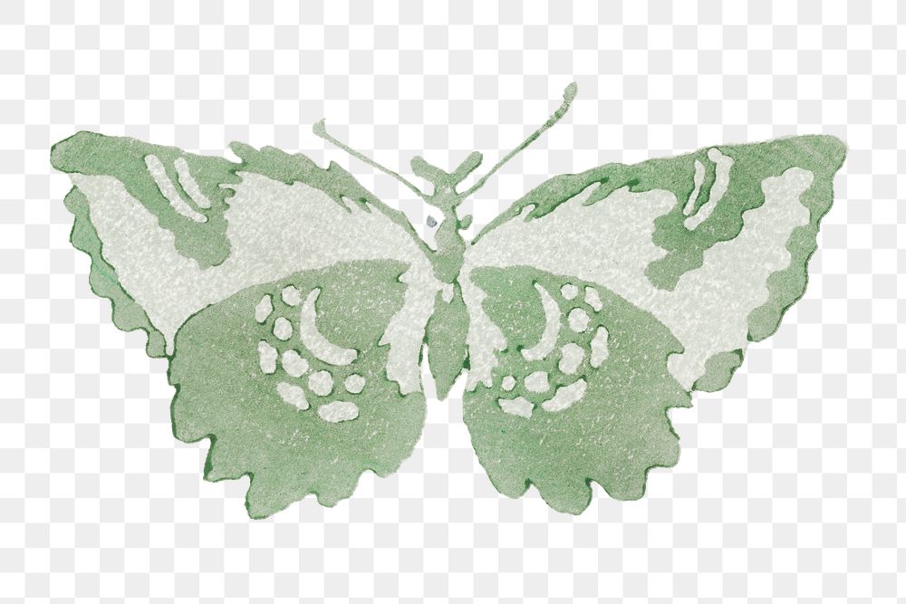 Green butterfly png sticker, Japanese woodblock print, vintage illustration