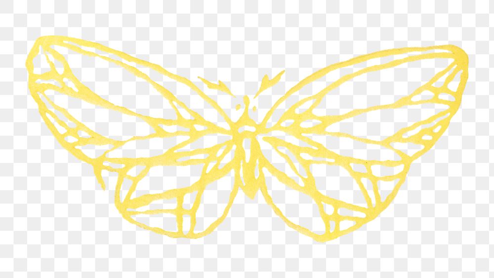 Butterfly png sticker, yellow vintage design, transparent background