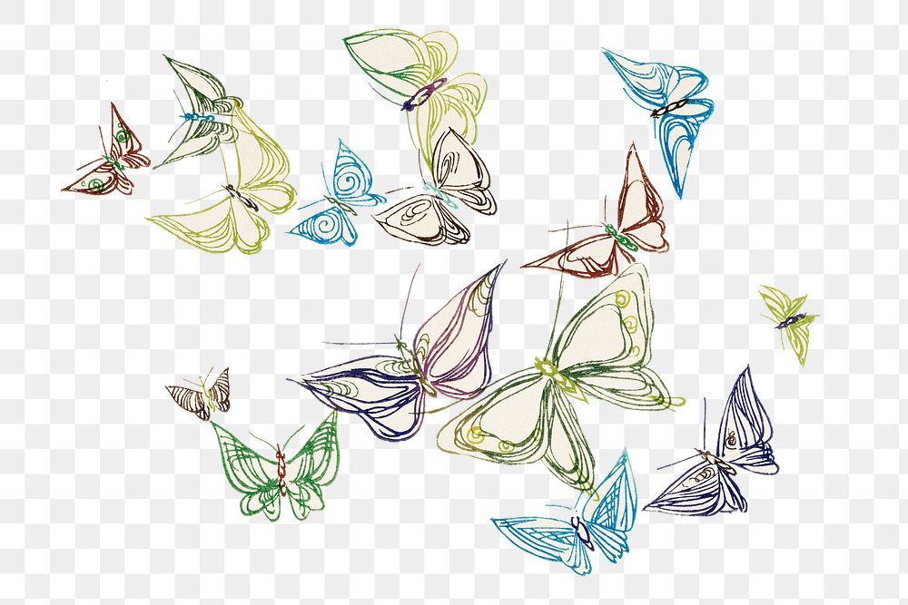 Butterfly doodle png clipart, colorful vintage design, transparent background