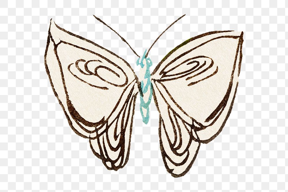 Butterfly doodle png sticker, brown vintage design, transparent background