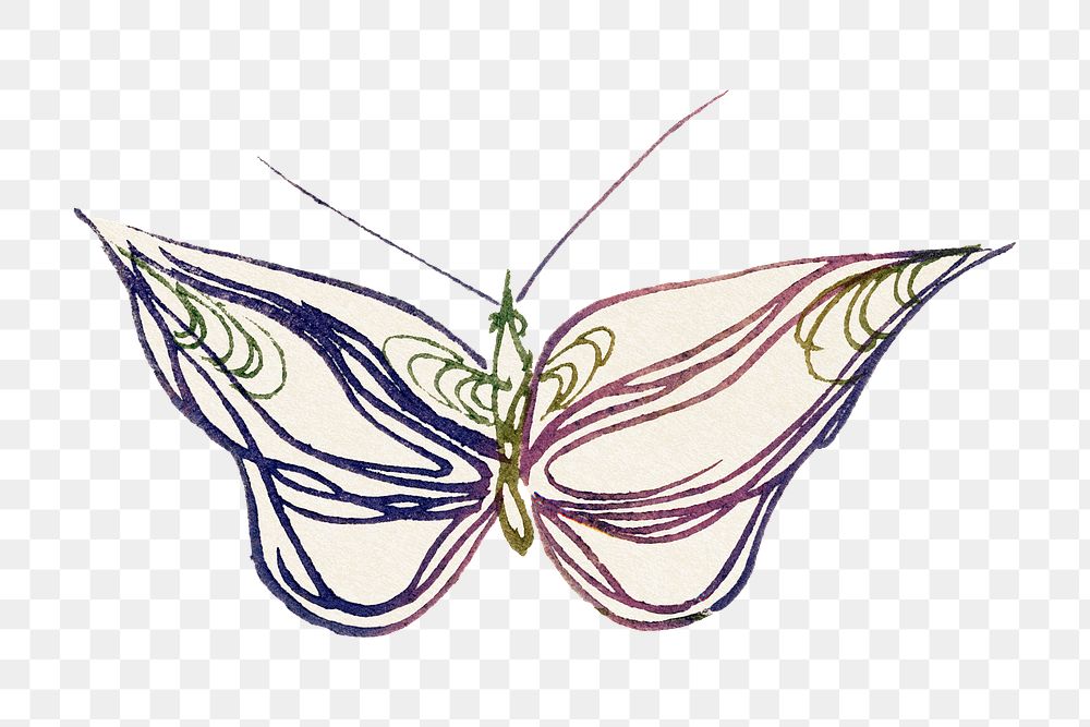 Butterfly png design element, colorful drawing clip art, transparent background