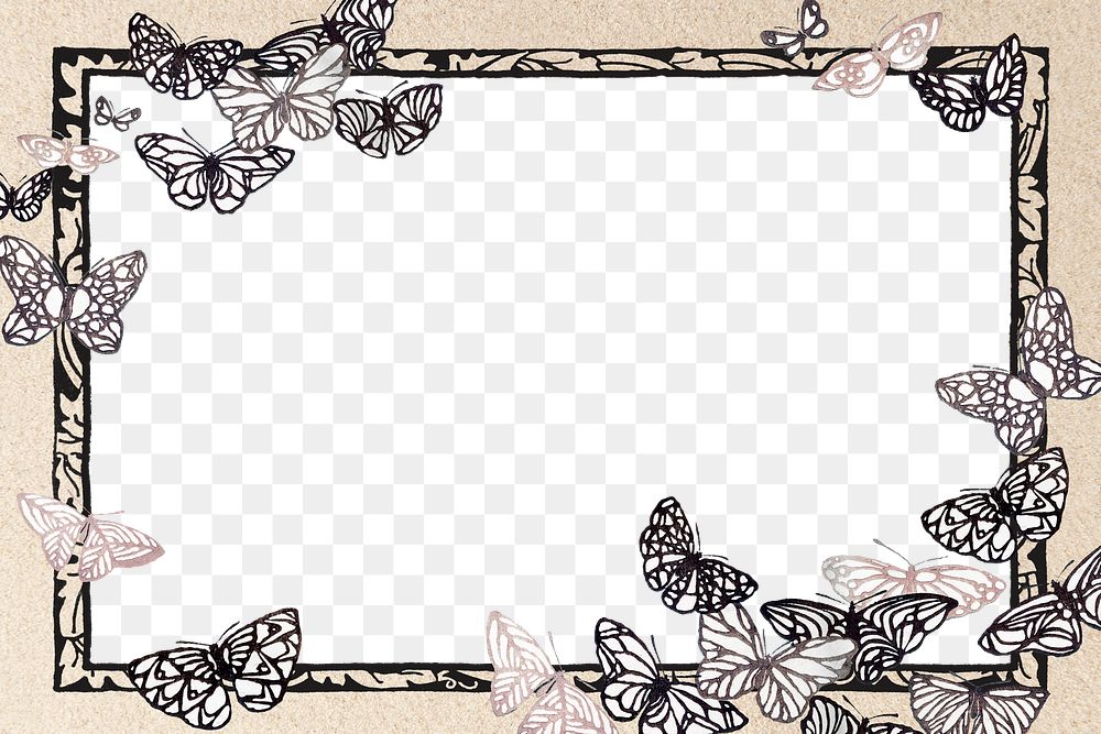 Butterfly png frame, Japanese art vintage design