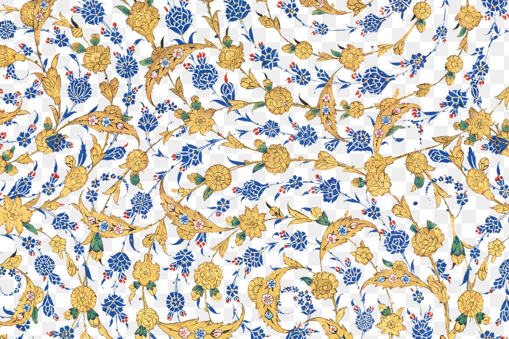 Ottoman png pattern luxury floral transparent background, remixed from original artwork by Sultan Süleiman the Magnificent