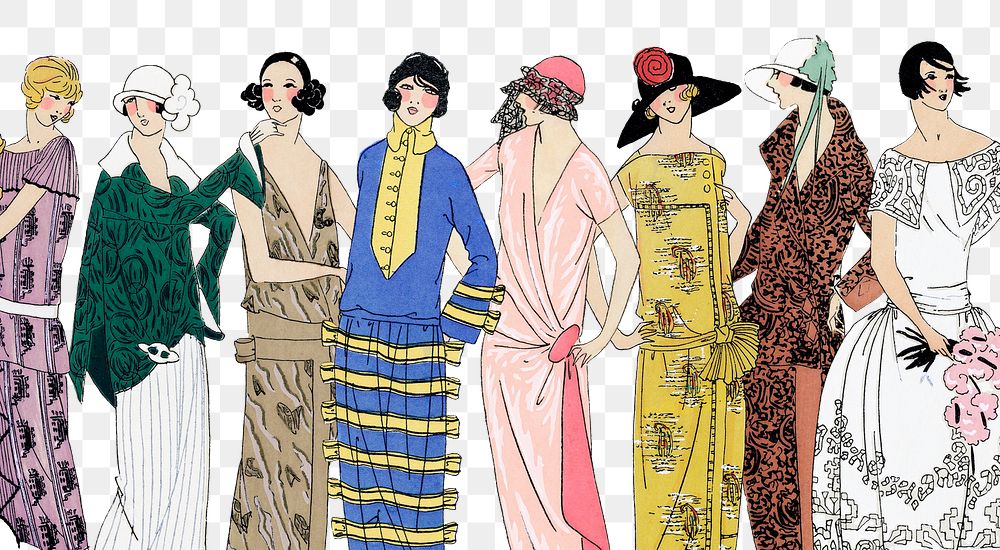 Png vintage women fashion from 1920s, remixed from vintage illustration published in Tr&egrave;s Parisien