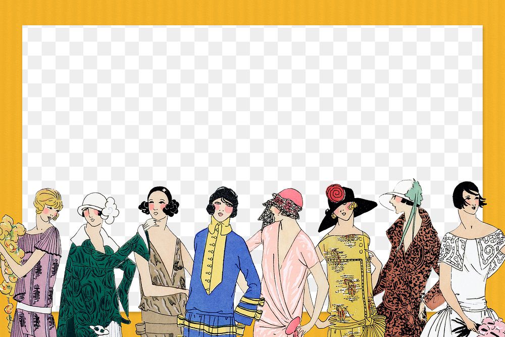 Frame png featuring vintage women fashion from 1920s, remixed from vintage illustration published in Tr&egrave;s Parisien