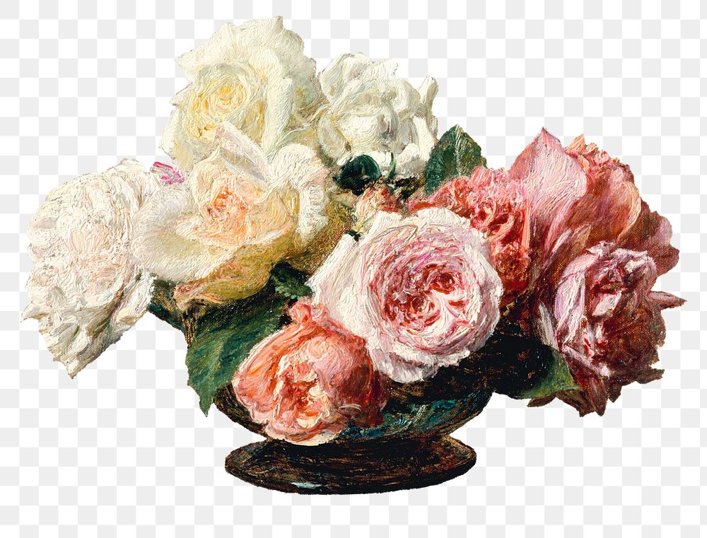 Vintage rose flower botanical illustration png, remix from artworks by Henri Fantin&ndash;Latour