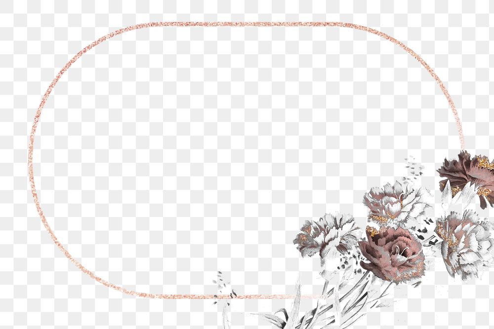 Rose gold oval frame with flower border design element