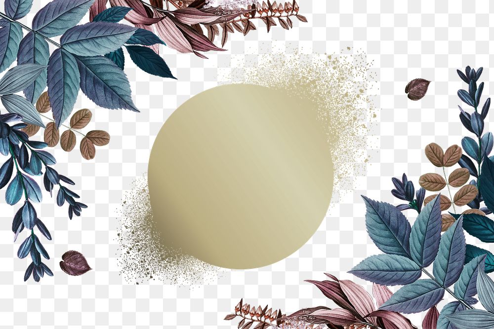 Round beige frame on a leaf textured background transparent png