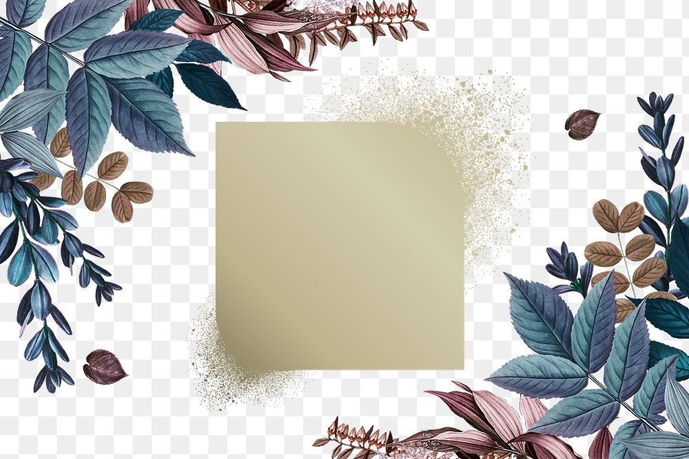 Beige frame on a leaf textured background transparent png