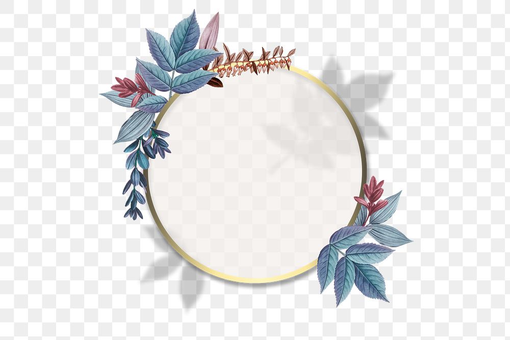 Golden circle frame decorated with leaves transparent png