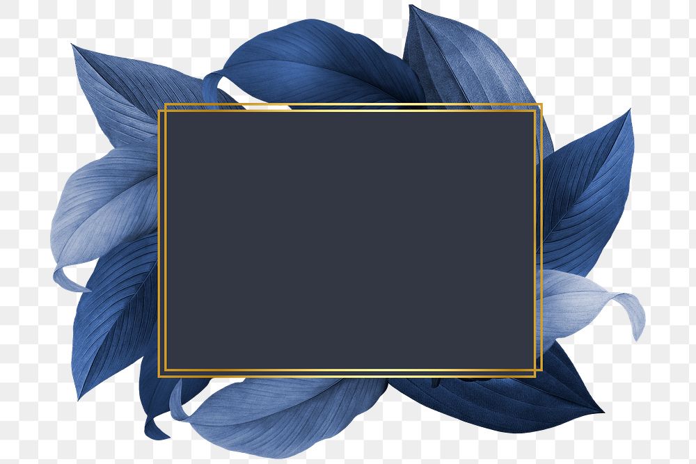 Blue leaves with golden rectangle frame background design element