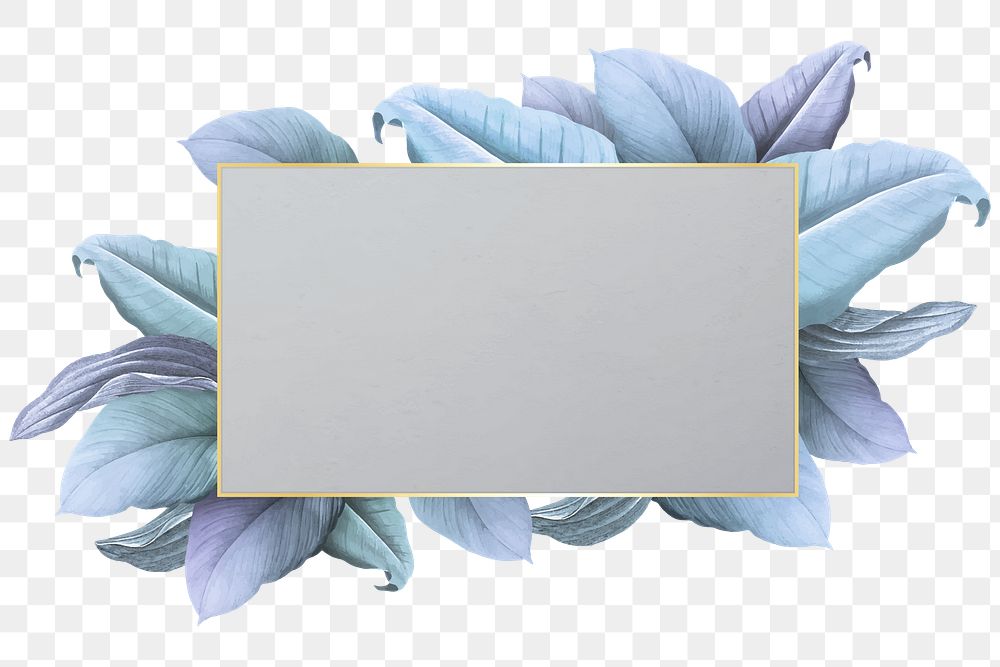 Blue leaves with golden rectangle frame design element