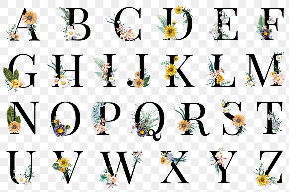 Floral a-z letters alphabet png set
